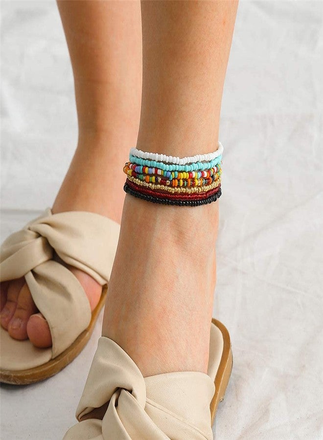 kelistom Boho Anklet for Women Handmade Elastic Beaded Ankle Bracelets for Women Summer Foot Jewelry (7PCS) - Image 4
